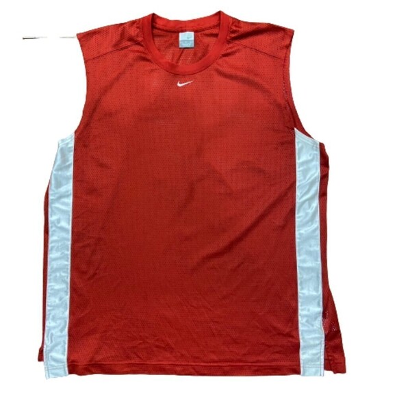 Nike Y2K Vintage Basketball Workout Mesh Sleeveless Shirt Red White Sz XL - Picture 1 of 7